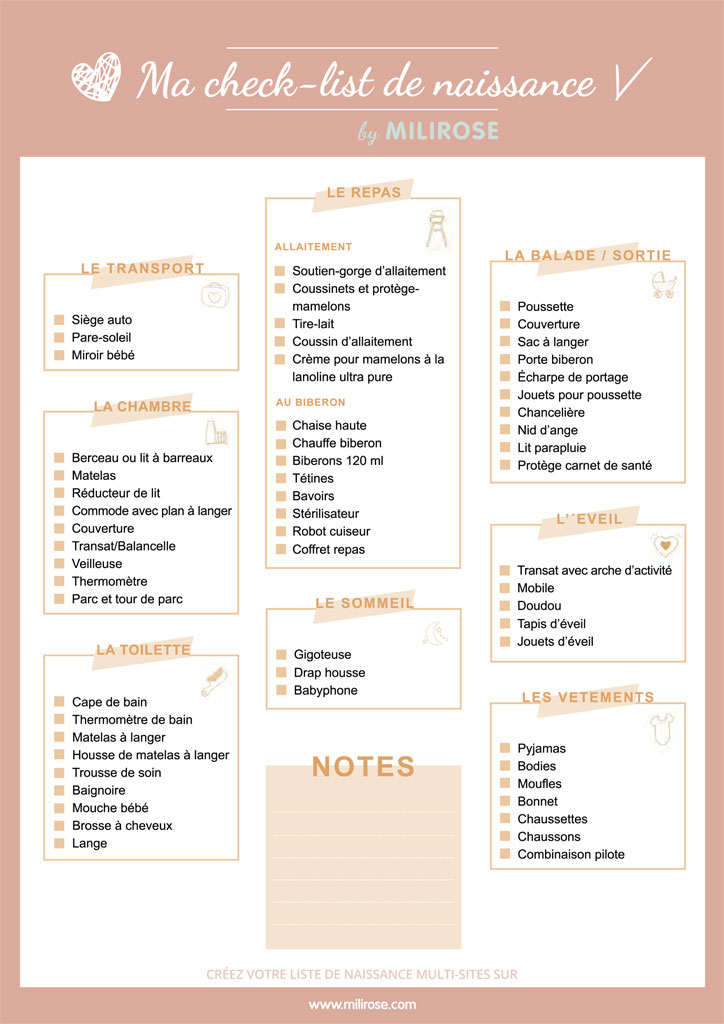 check-list de naissance interactive